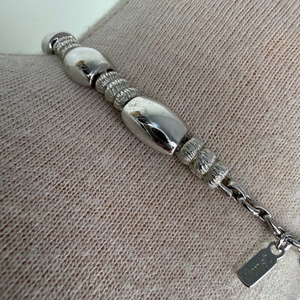 Vintage Monet Smooth Chunky Silver Tone Choker Necklace 14-16" - Picture 6 of 7